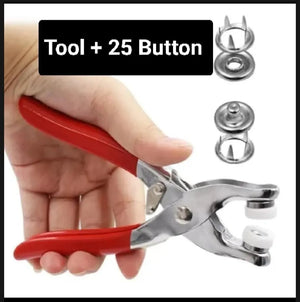 Red Button Press Tool with 25 Snaps for DIY Sewing