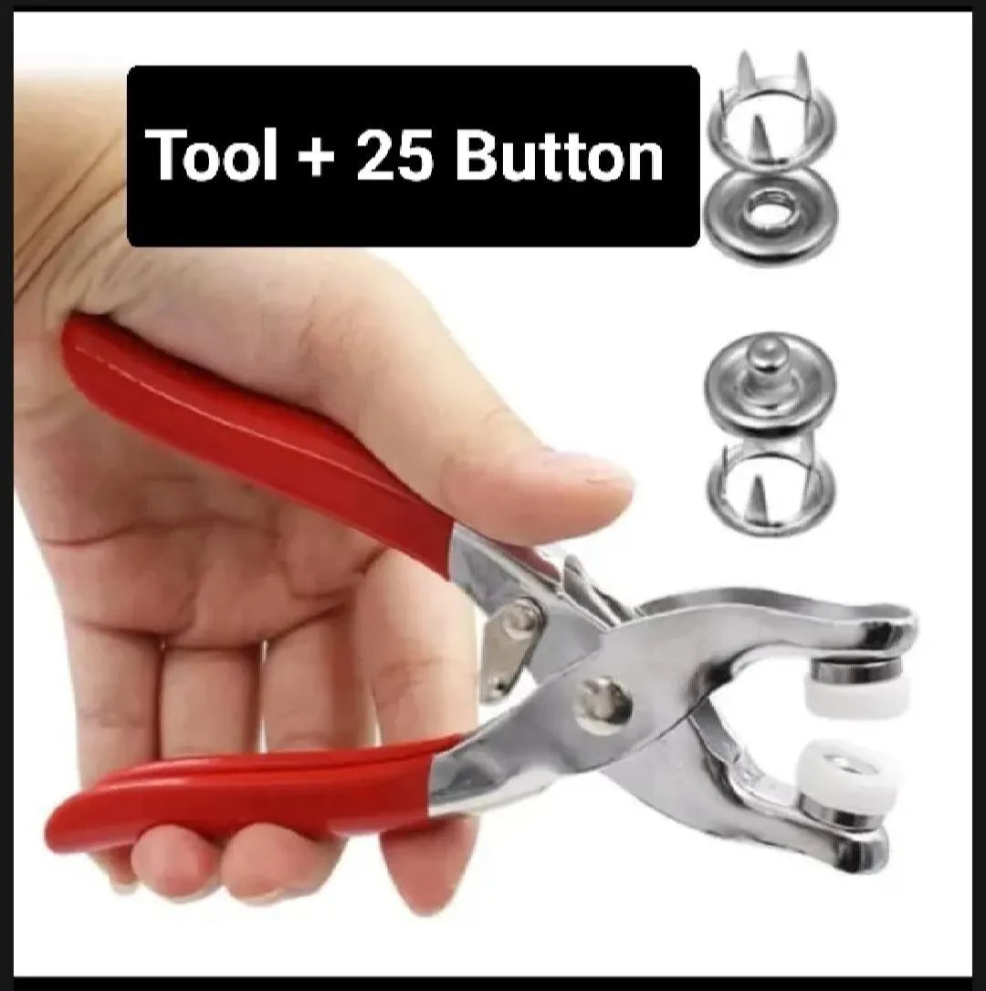 Red Button Press Tool with 25 Snaps for DIY Sewing