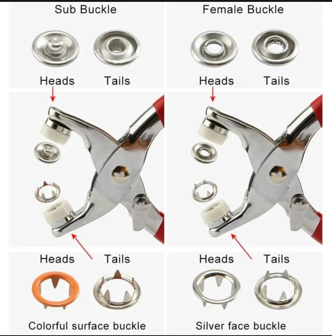 Red Button Press Tool with 25 Snaps for DIY Sewing