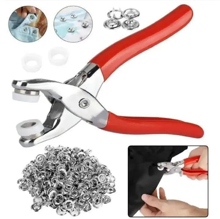 Red Button Press Tool with 25 Snaps for DIY Sewing