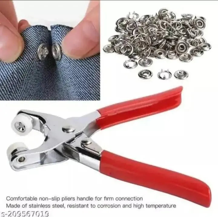Red Button Press Tool with 25 Snaps for DIY Sewing