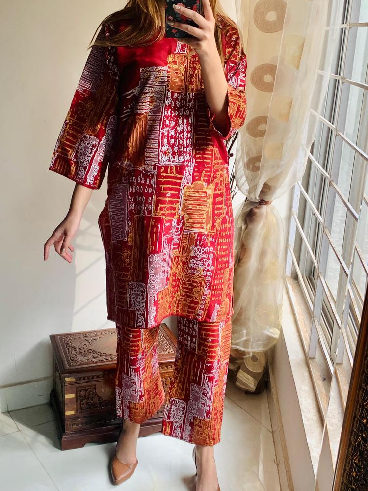 2 PCS Women Switched Linen Printed Suit