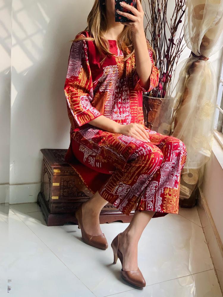 2 PCS Women Switched Linen Printed Suit