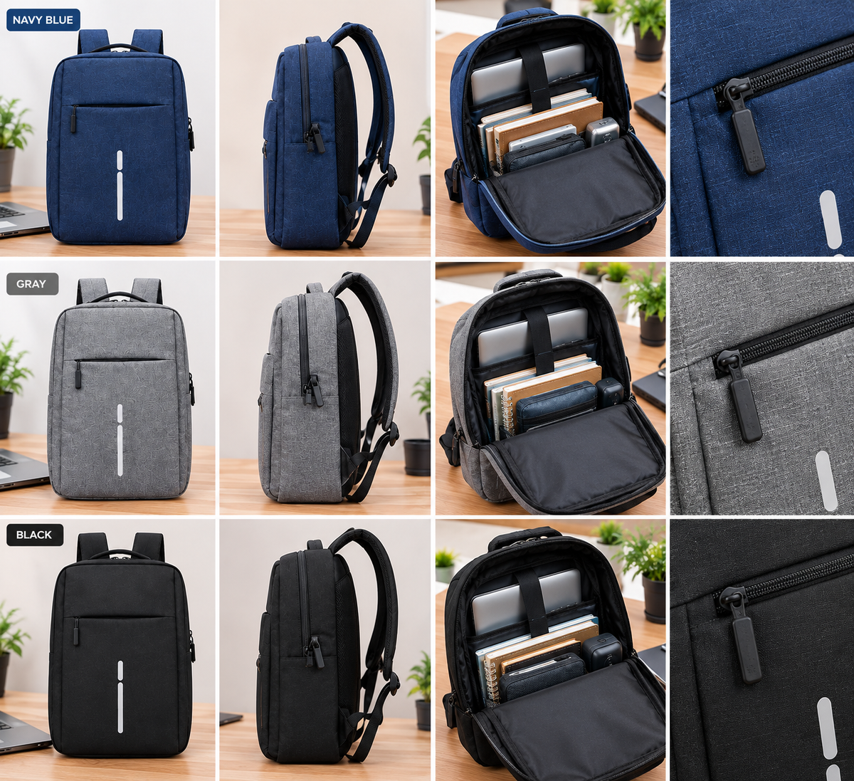 Stylish Lightweight Laptop Bag – Premium Polyester | Blue, Gray & Black